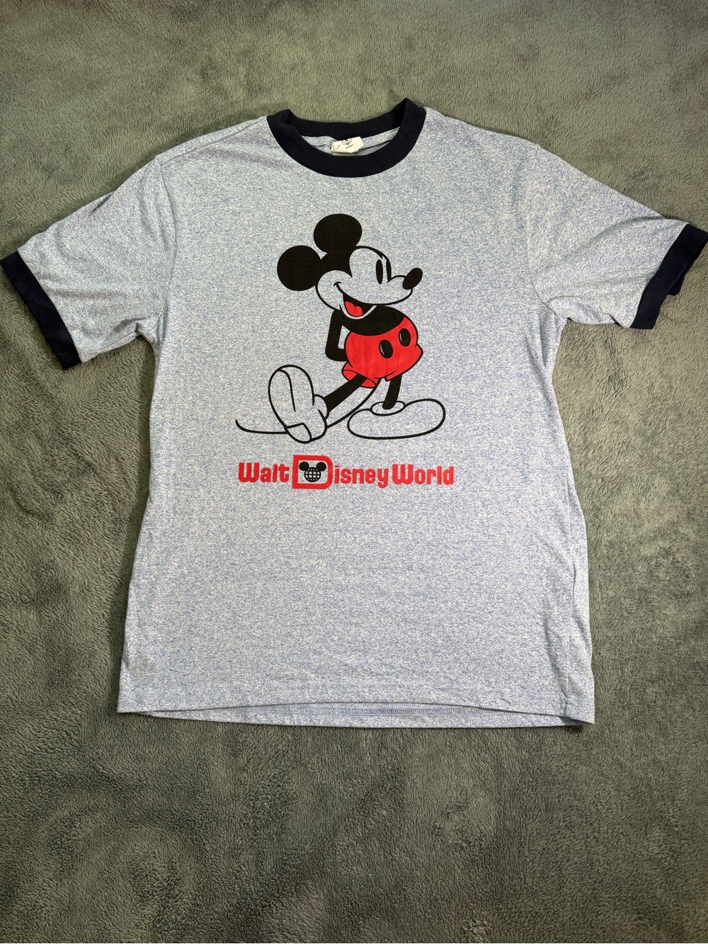 Disney Womens Mickey Mouse Ringer Tee - Light Heather Blue/Navy Size S